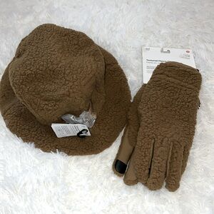 Lululemon textured fleece bucket hat & gloves set size XS/S S/M Allspice NWT